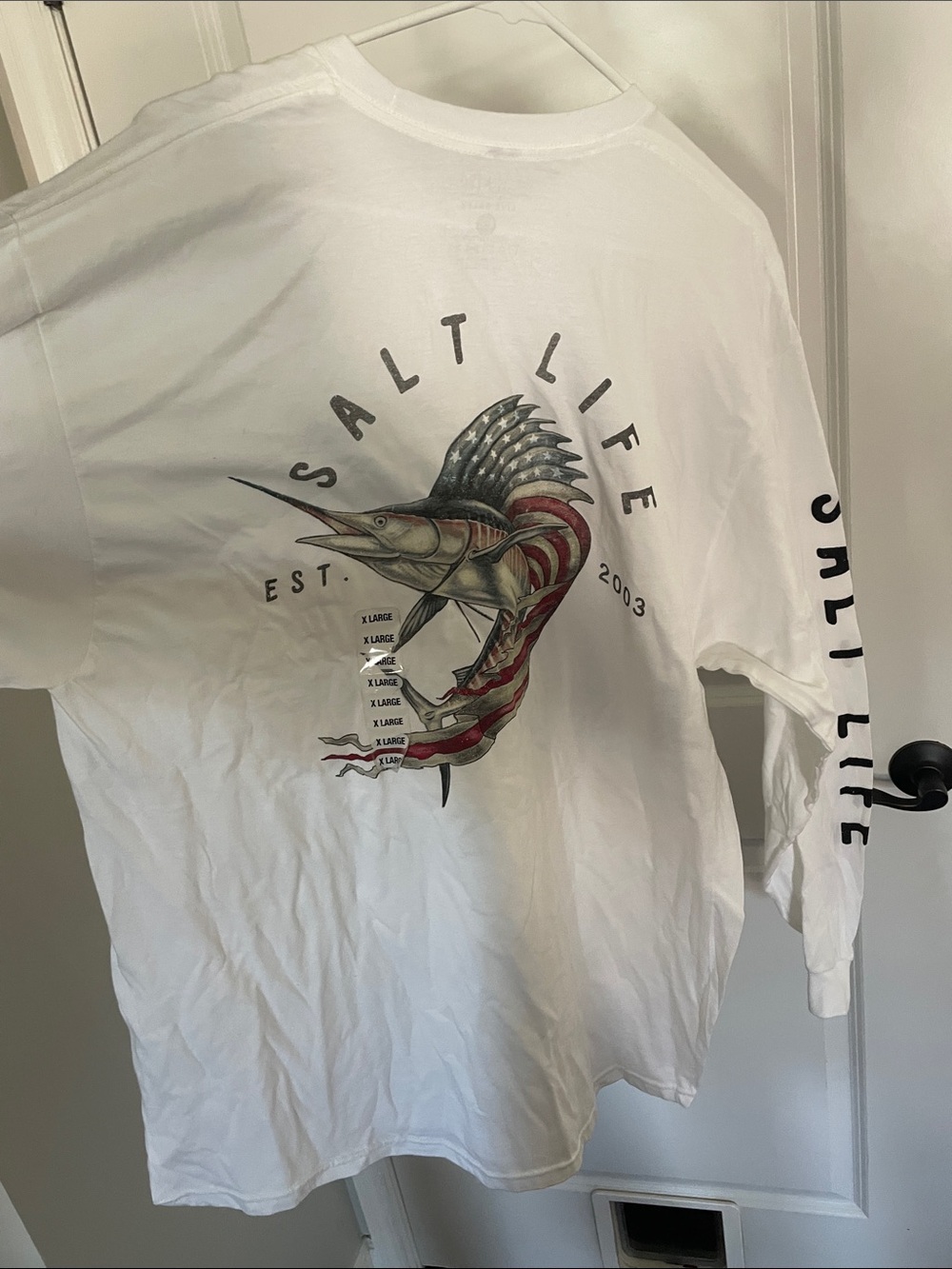 Men’s Salt Life White Long Sleeve Tee with Marlin and Flag XL NWT